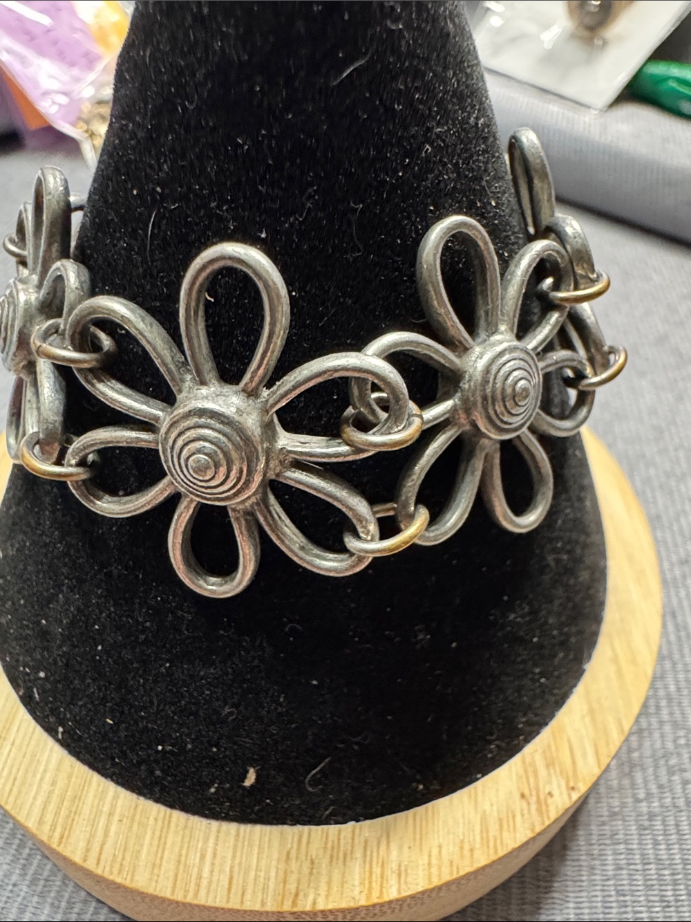 Vintage Ben-Amun Silver-Tone Floral Link Bracelet.